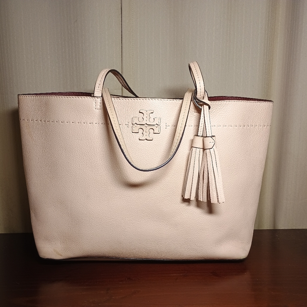 Tory Burch Cream Leather Tote with Tassel